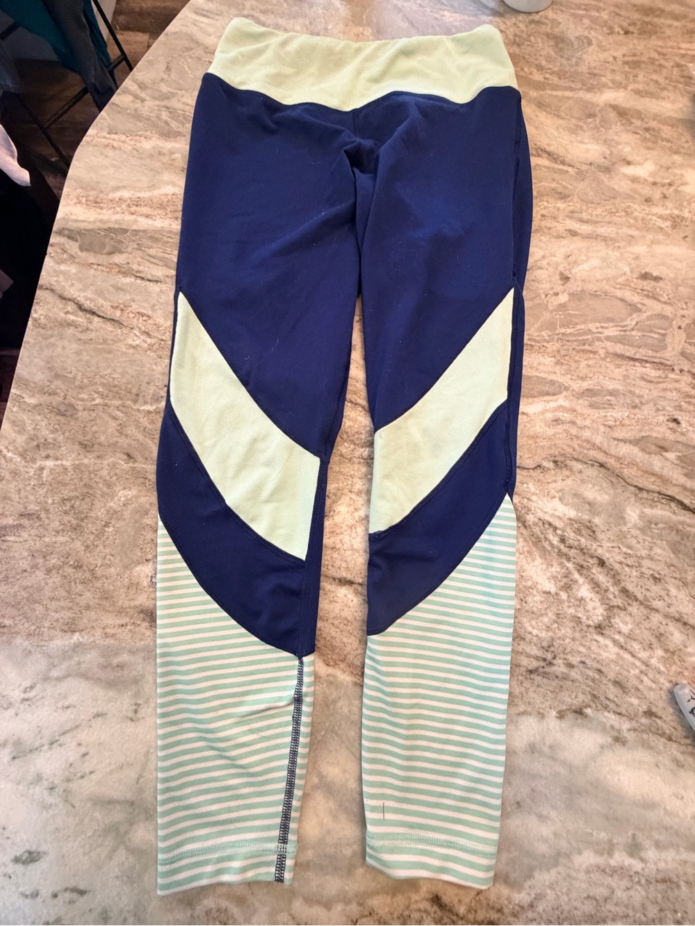 Zelos Women’s Medium Navy Mint Colorblock Striped Workout Leggings